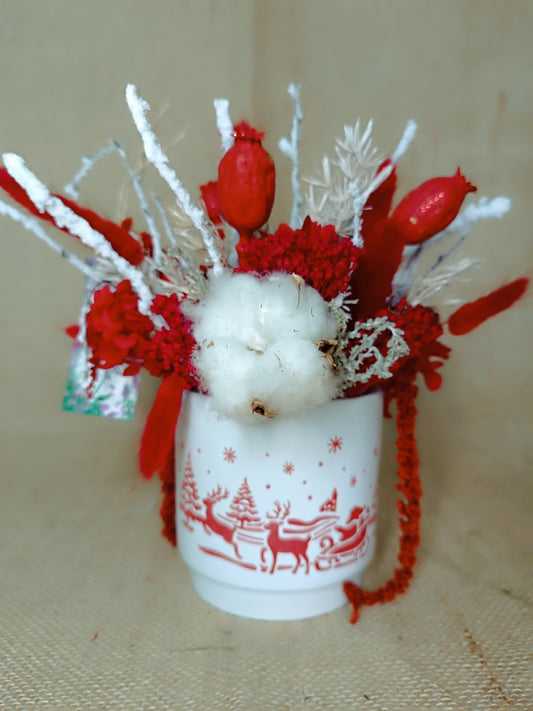 Arreglo Preservado Blanco y Rojo en cerámica